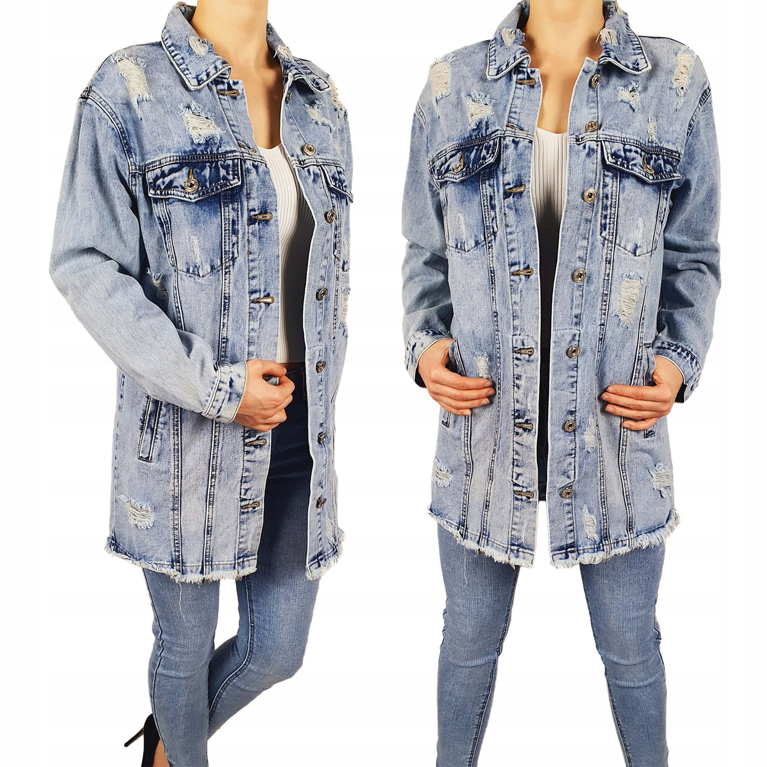Úžasná Katana Dámská Dlouhá Džínová Bunda 3