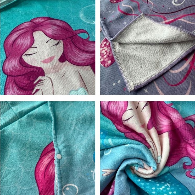 DZIECIĘCY RĘCZNIK Z KAPTUREM OKRYCIE KĄPIELOWE PONCZO PLAŻOWE SYRENA Długość (cm) 75 cm