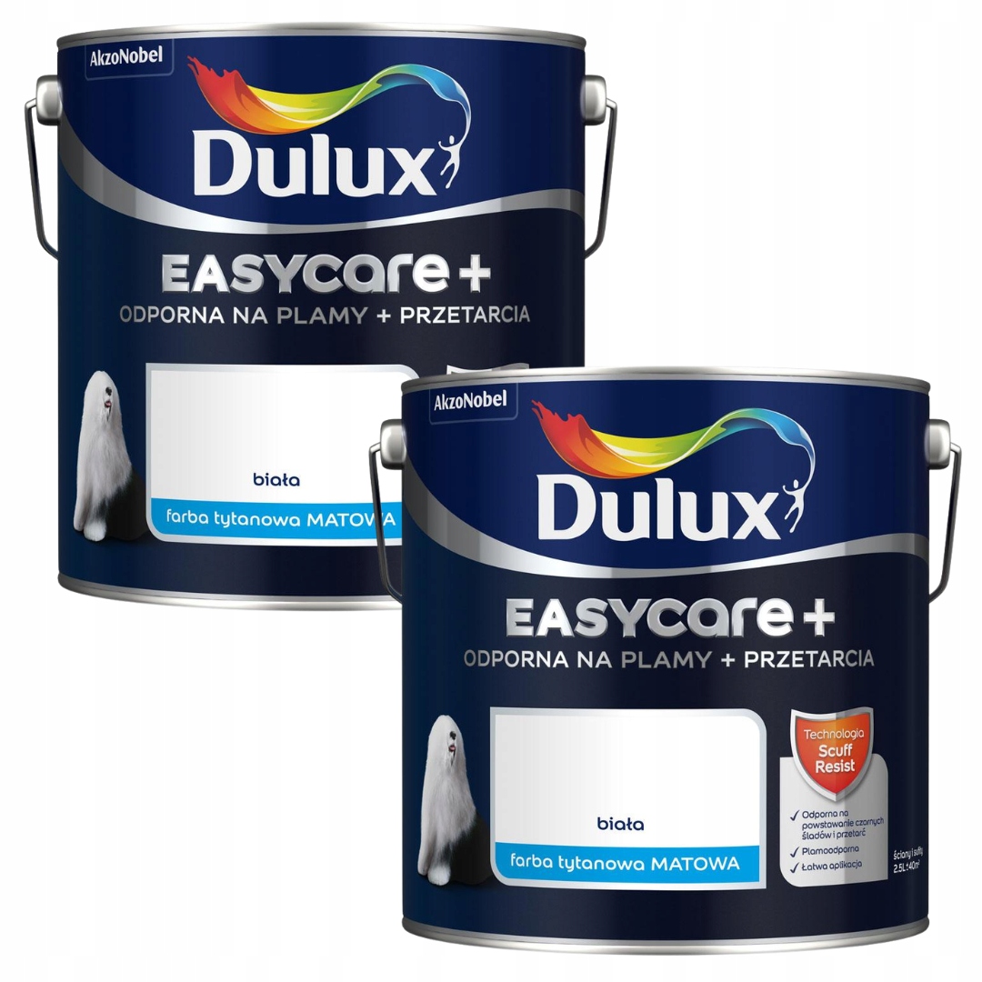 Set Dulux Easycare+ 2x2,5L Barva Nástěnná Bílá 5L