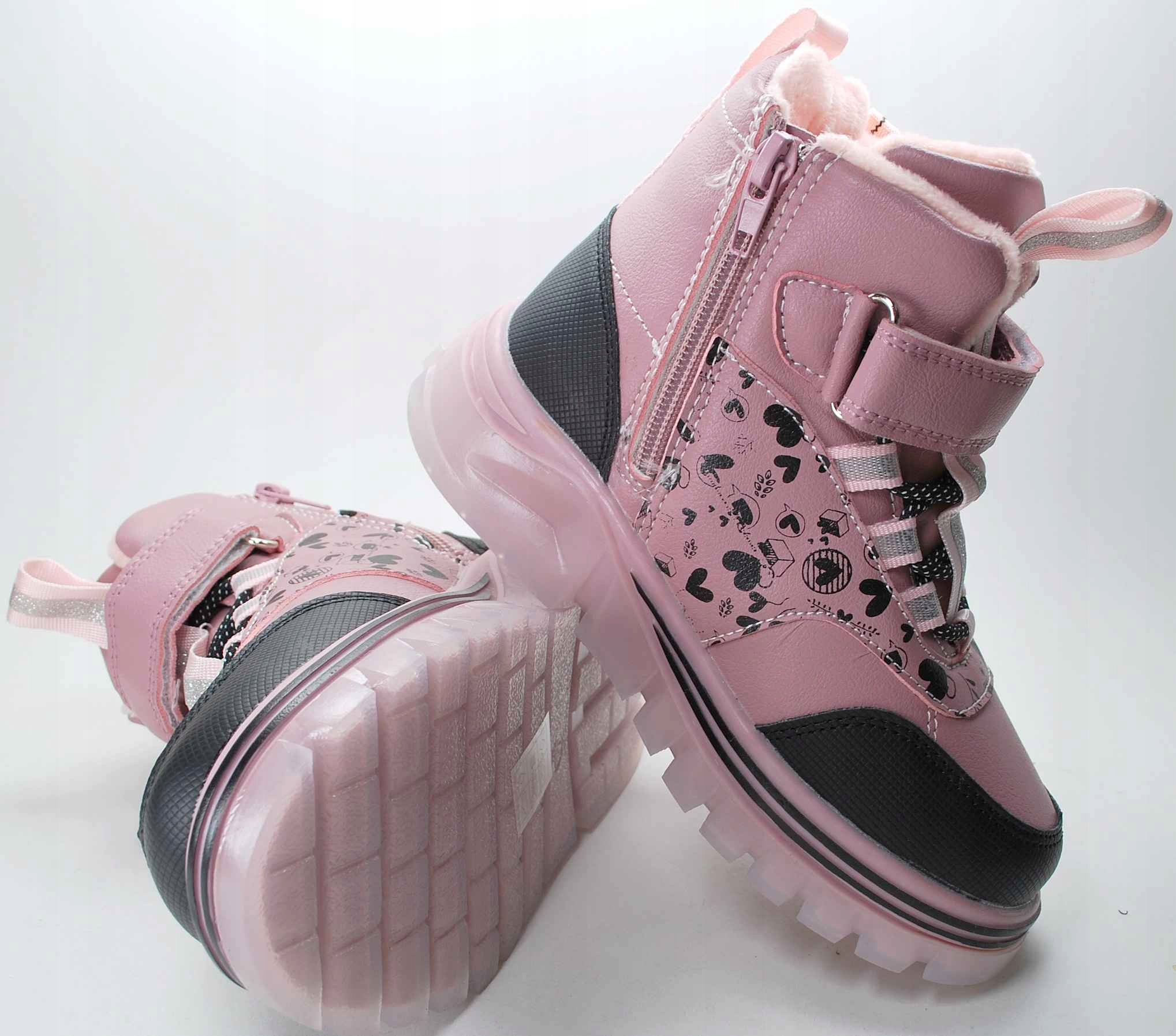 Różowe ocieplane naturalnym futrem kozaki dla dziewczynki zima na rzep 30 Kod producenta B2069-6b