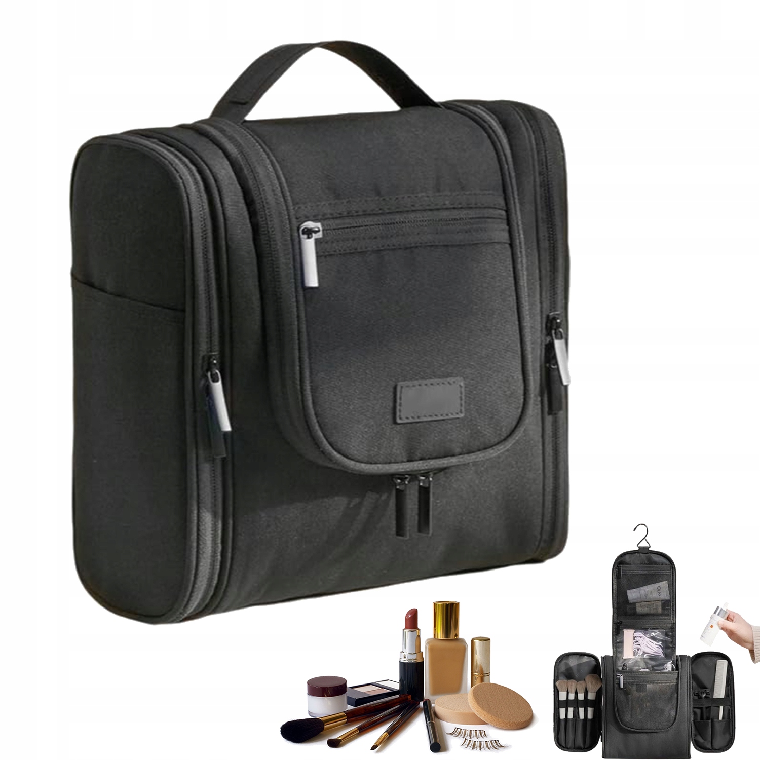 Sada Velká Unisex Kosmetická Taška S Rept, Černá, Pro Kosmetiku A Potřeby