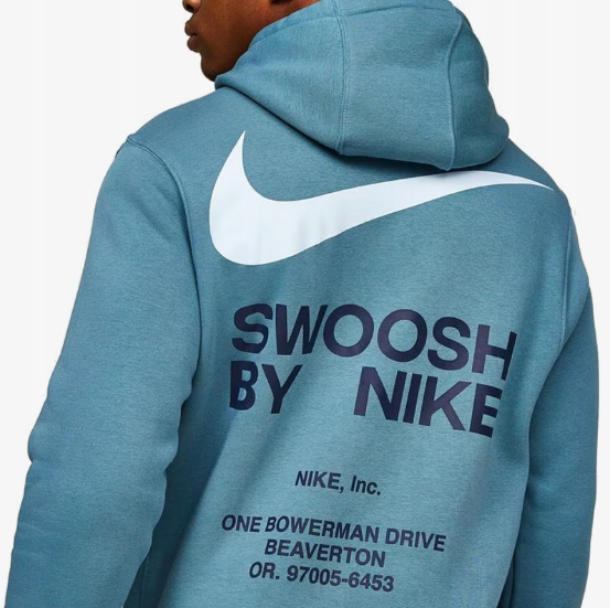 r. M Nike Swoosh bluza męska niebieska z kapturem młodzieżowa kangurka
