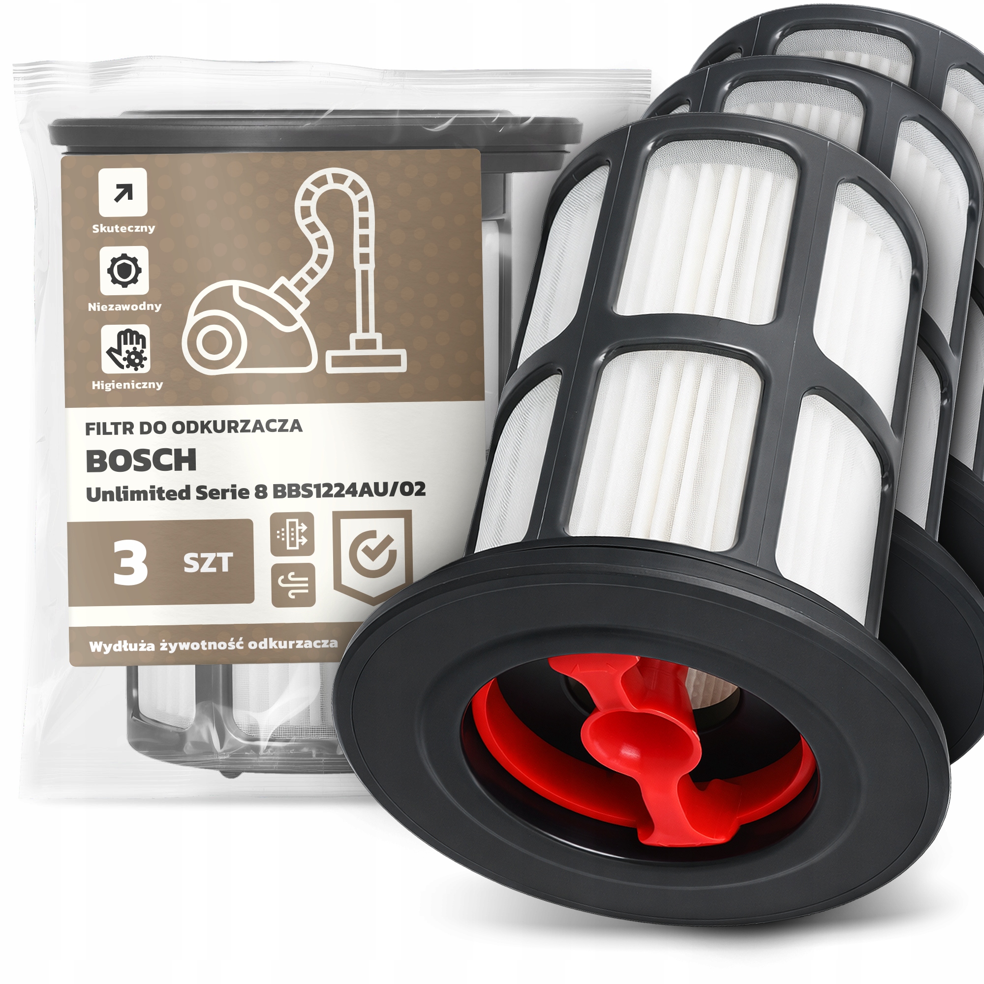 3x Filtr Do Vysavače Bosch Unlimited Serie 8 BBS1224AU/02 Hepa Filtr Em-w