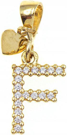 Zlatý přívěsek 585 písmeno F se zirkony 0,65 g, módní vzor na řetízek