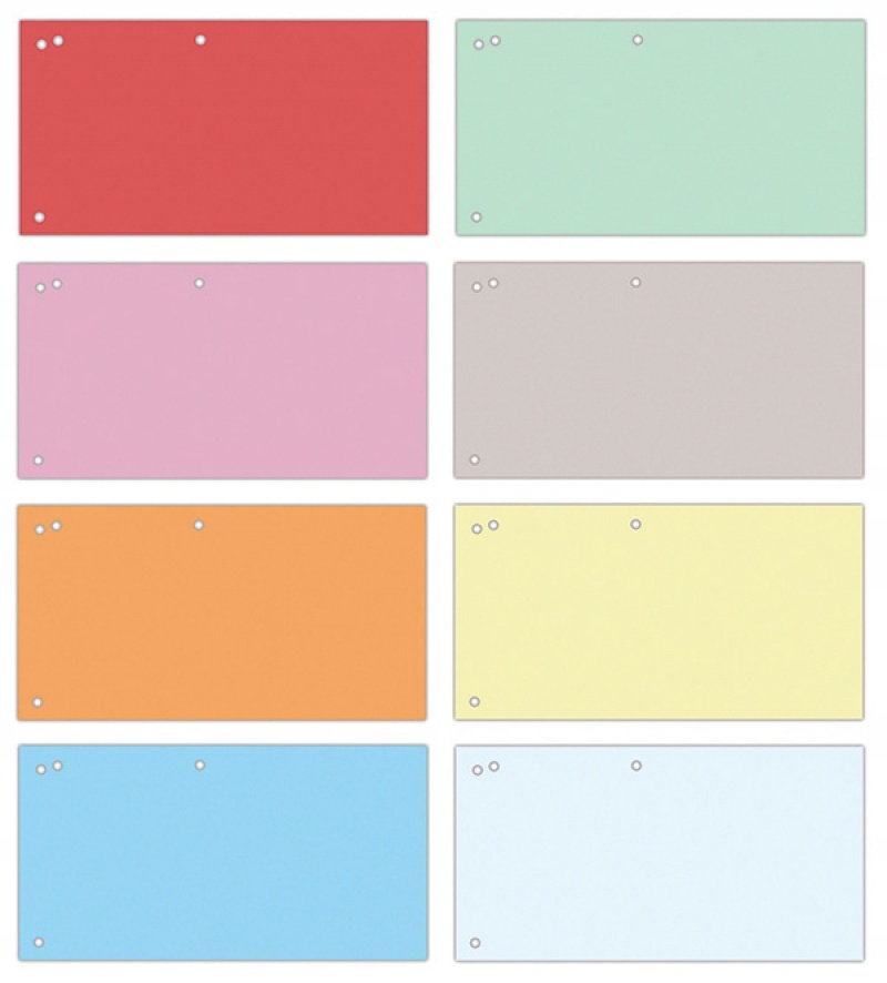 PRZEKŁADKI DO SEGREGATORA, KARTONOWE 1/3 A4, 235X105MM, 100SZT. MIX KOLORÓW