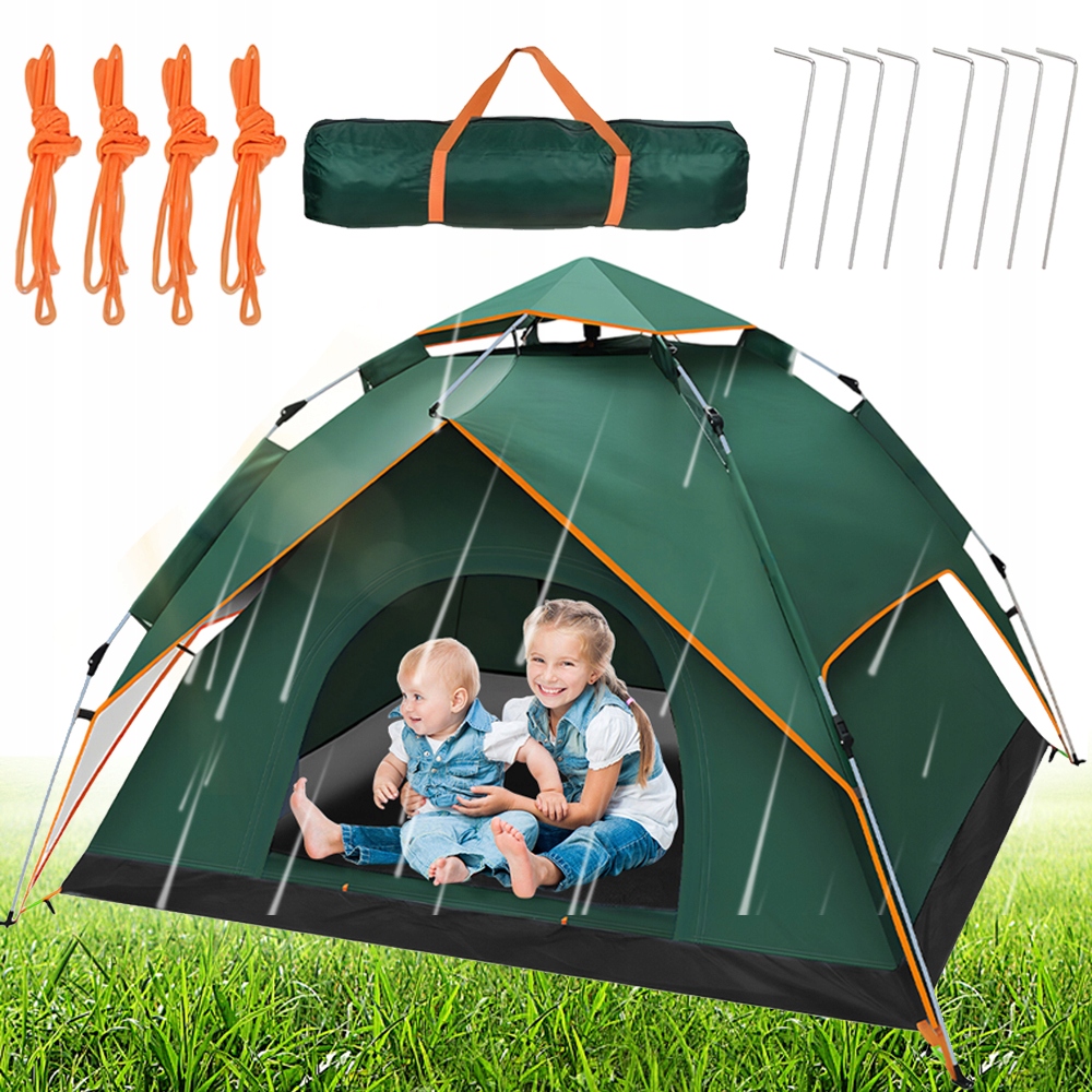 Namiot Kempingowy 4 Osoby Z Moskitierą 2 Drzwi Odporny Na Promieniowanie Uv