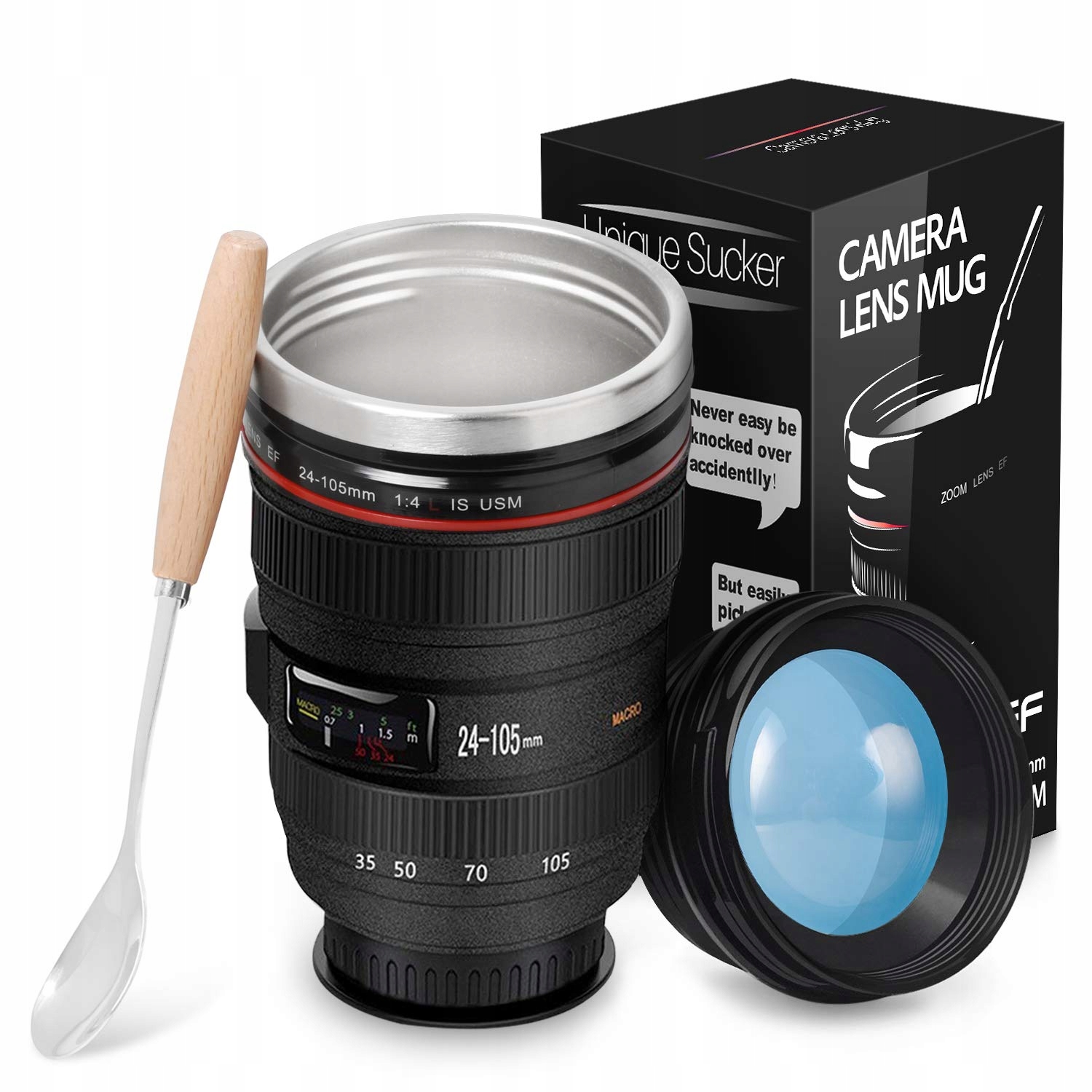 Splend Hrnek na objektiv fotoaparátu s víčkem a lžičkou pro fotografy 320 ml
