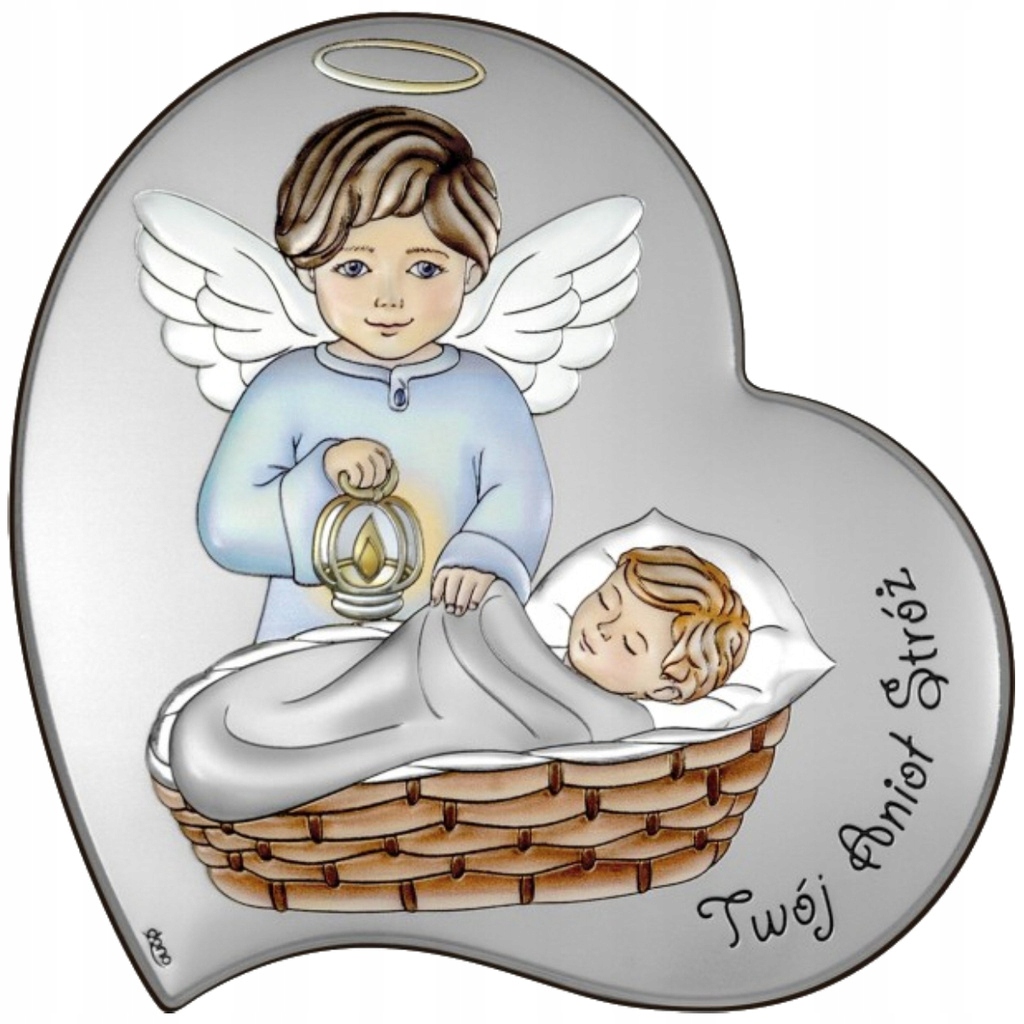 Obrázek Stříbrný Anděl S Baterkou Suvenýr Svatého Křtu 7x7 cm