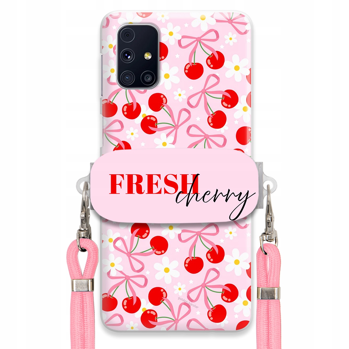 Pouzdro pro Samsung M31s Case Držák Šňůrka Růžová Fresh Cherry Kokardy