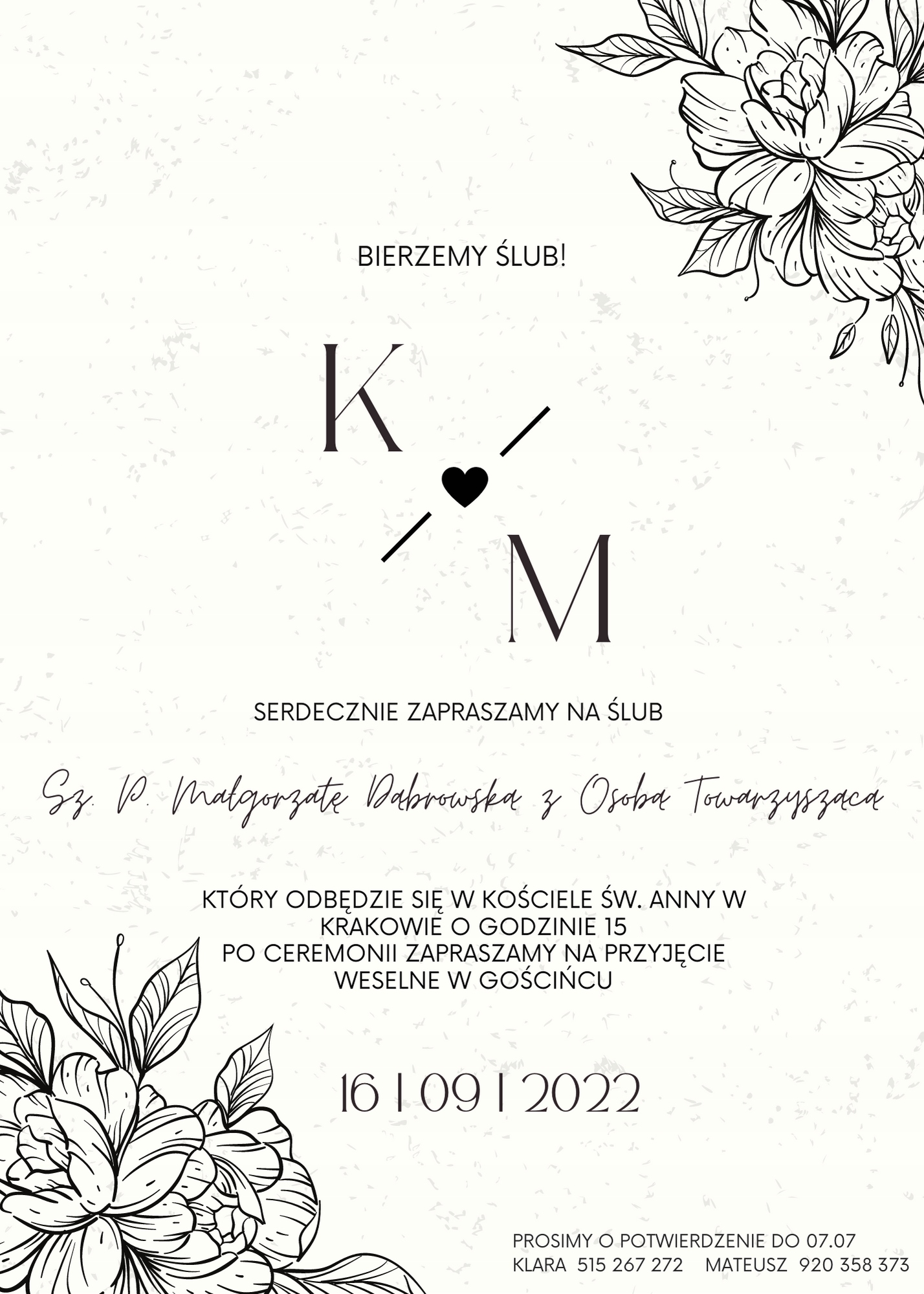 ZAPROSZENIA NA ŚLUB KWIATY MINIMALISTYCZNE BIAŁE Liczba sztuk 1 szt.