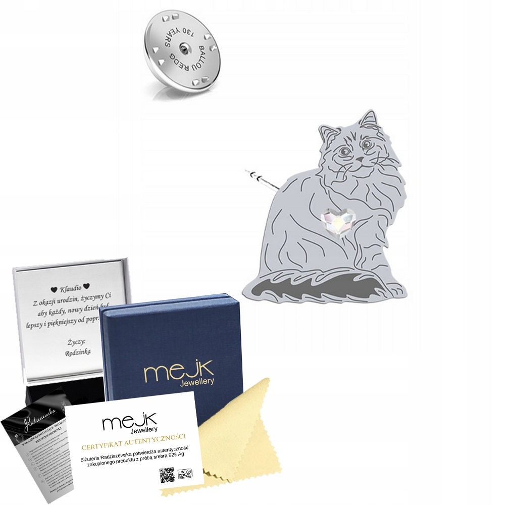 Odznak s Siberian Cat 925 Žena Dárek Šperky Dedikace