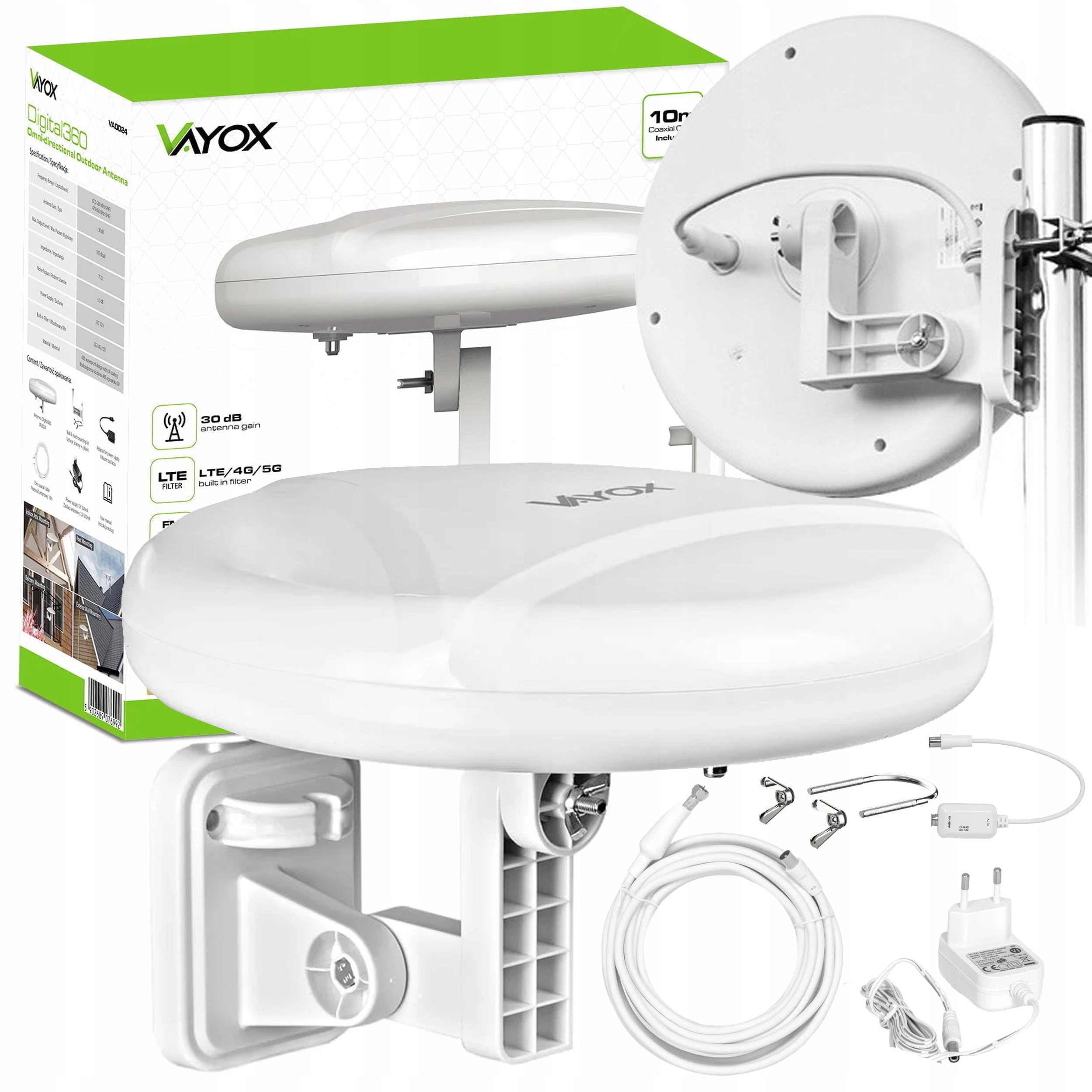 Antena do telewizji naziemnej DVB-T2 zewnętrzna dookólna Hd 4K Filtr Lte