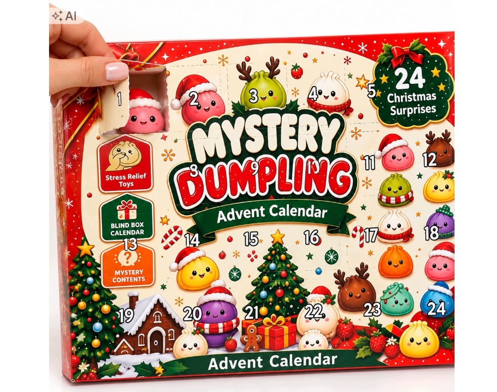 Адвент-календарь Dumpling, 24 рождественские фигурки-мялки squishy в окошках