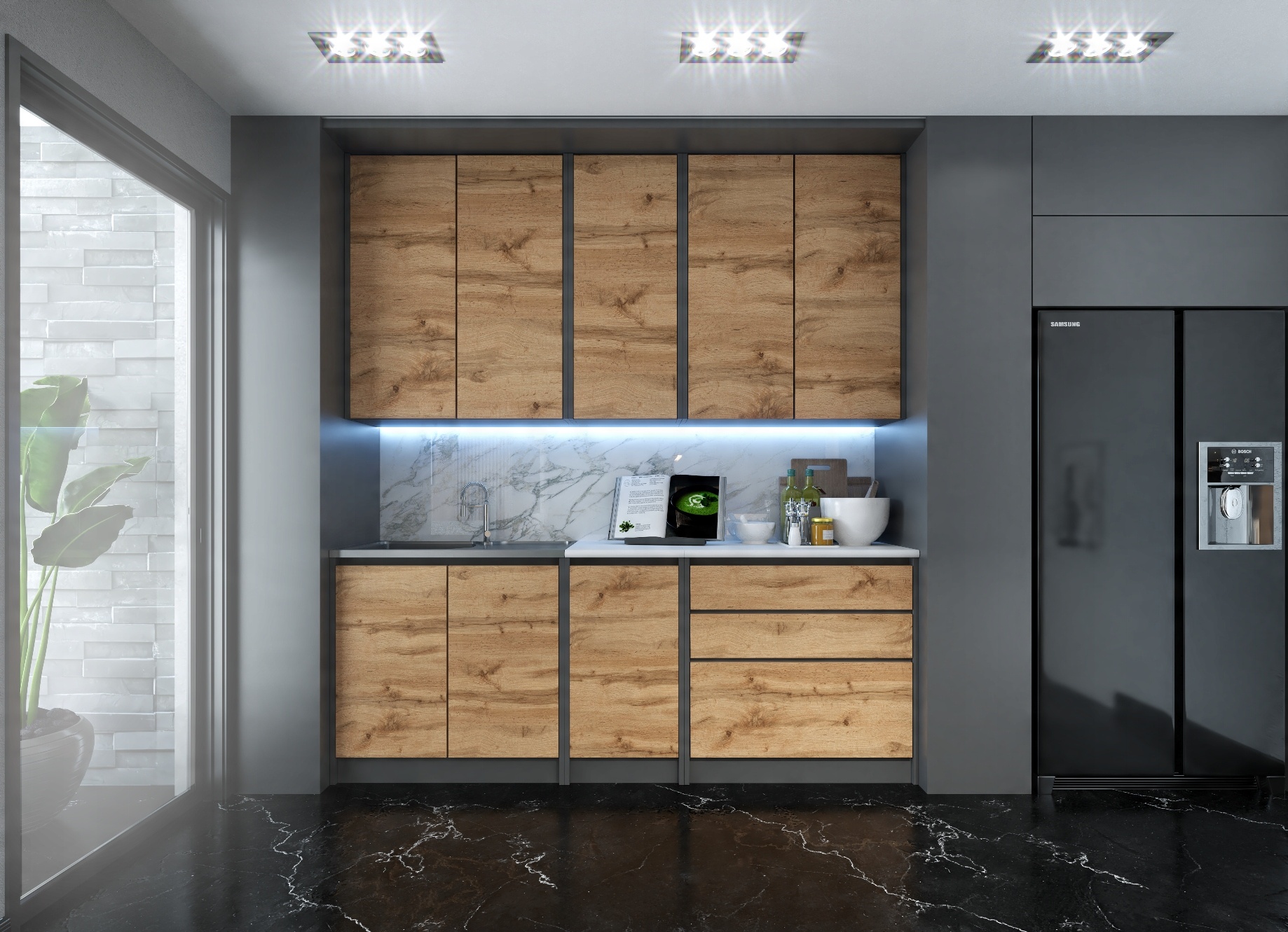 

Meble Kuchenne Kuchnia Bezuchwytowa Lux 200cm