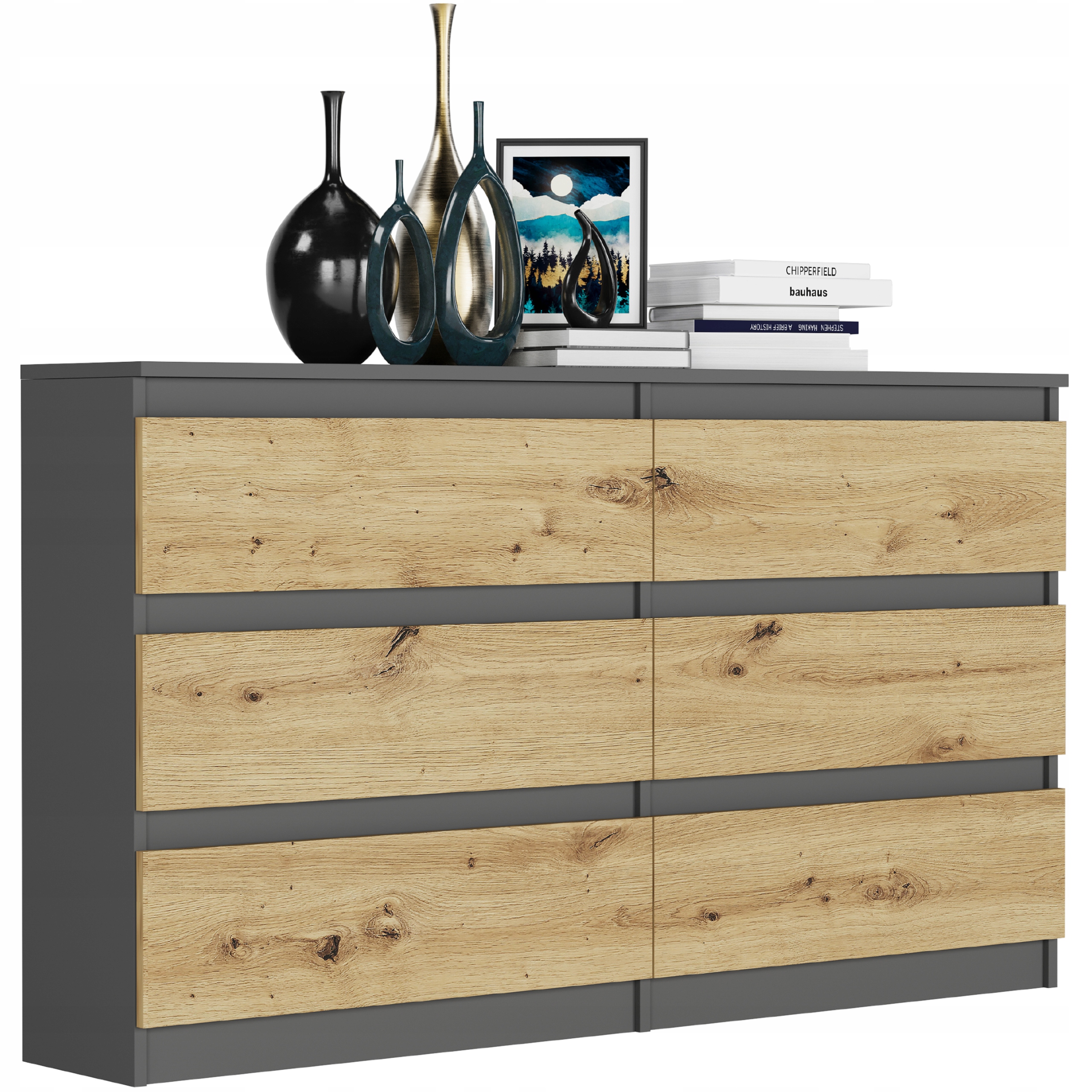 KOMODA 140 CM SZAFKA 6 SZUFLAD PRODUCENT PL R-140 ANTRACYT MIX ARTISAN