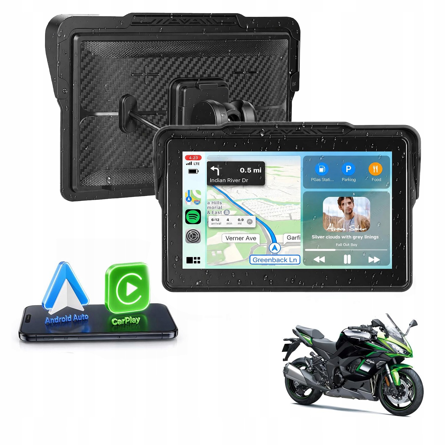 Carplay Motocyklový Displej MotoPlay Android Auto 7" Navigace Hudba Telefon