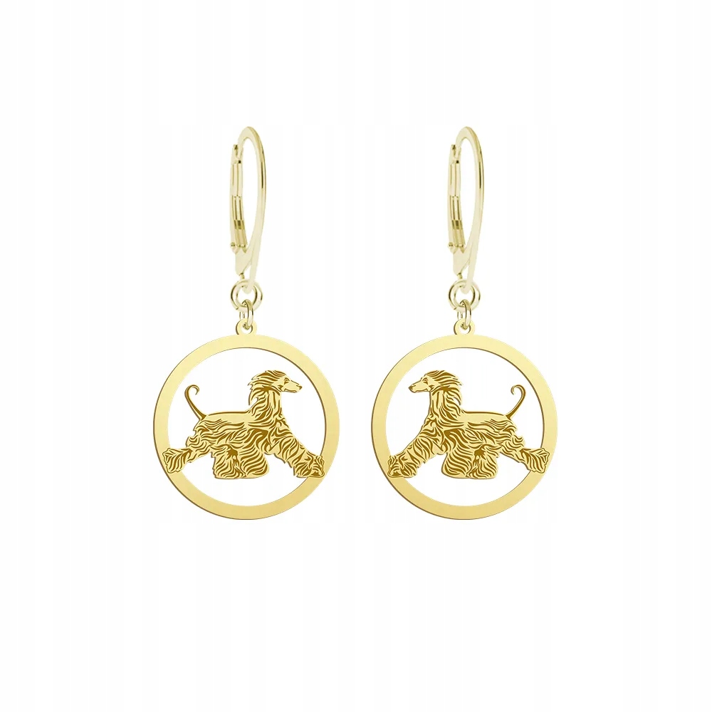 Náušnice Zlaté s Afghan Hound 925 Dárek Šperky Žena Gravírování Bonus