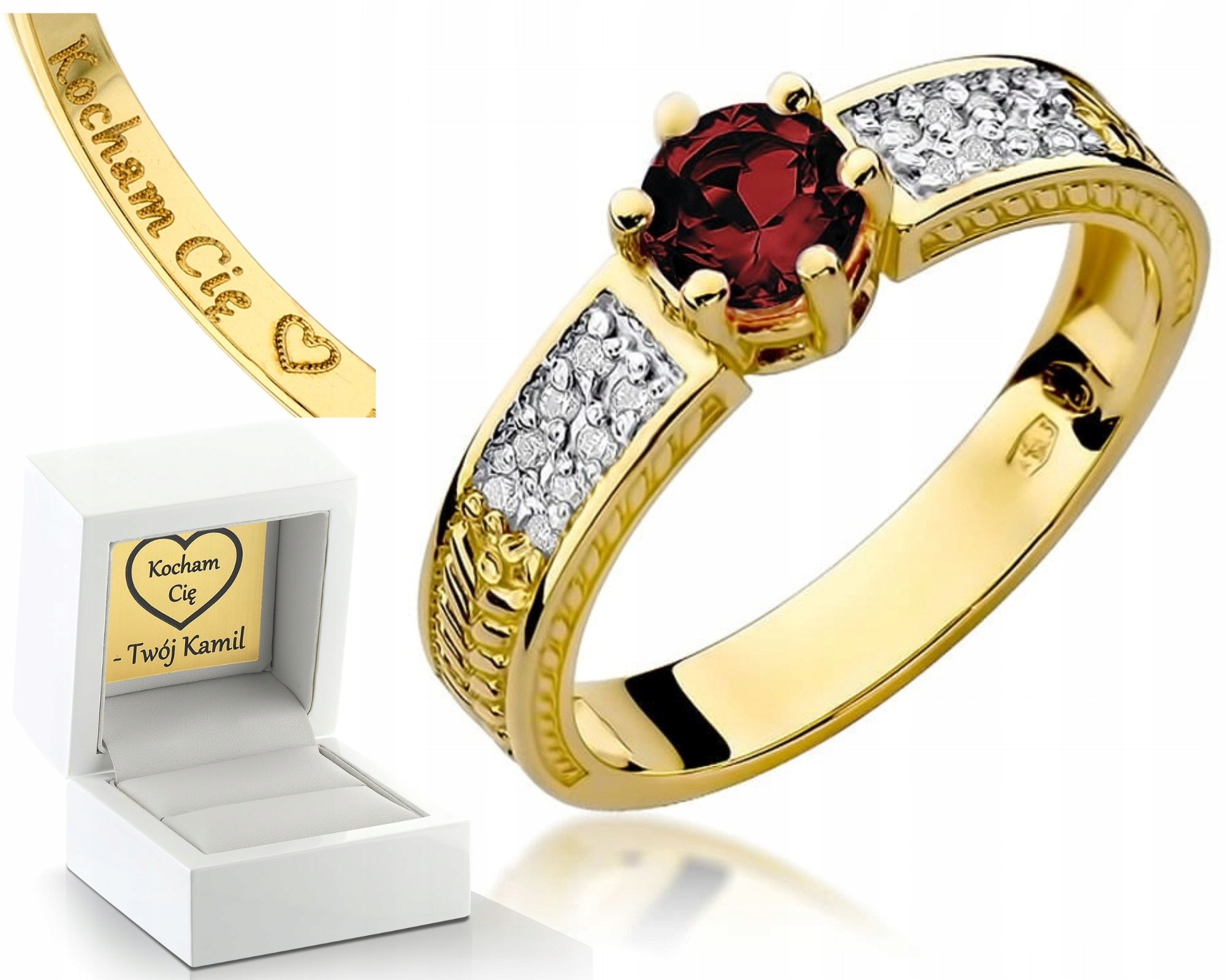Zlatý Prstýnek S Rubínem A Brilianty 585GRAVÍROVÁNÍ
