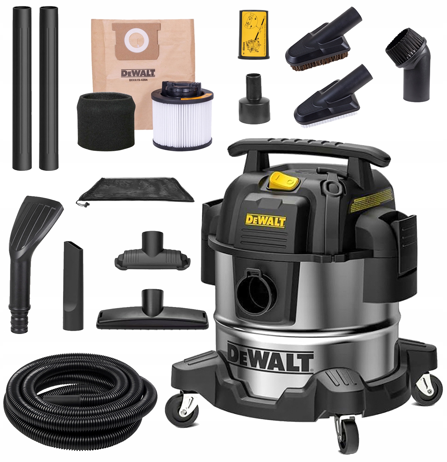 Dewalt Odkurzacz Przemysłowy Bezworkowy Inox Set Do Czyszczenia Auta