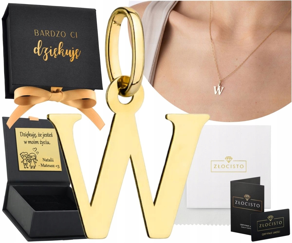 Zlatý Přívěsek Přívěsek Písmeno W Ryzost 585 14K Gravírování Jako Dárek