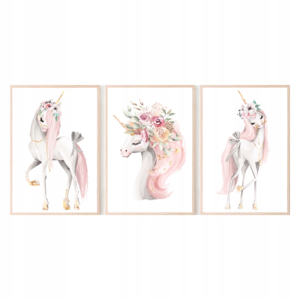 Zestaw 3 plakaty A3 pastelowy jednorożec nr.1