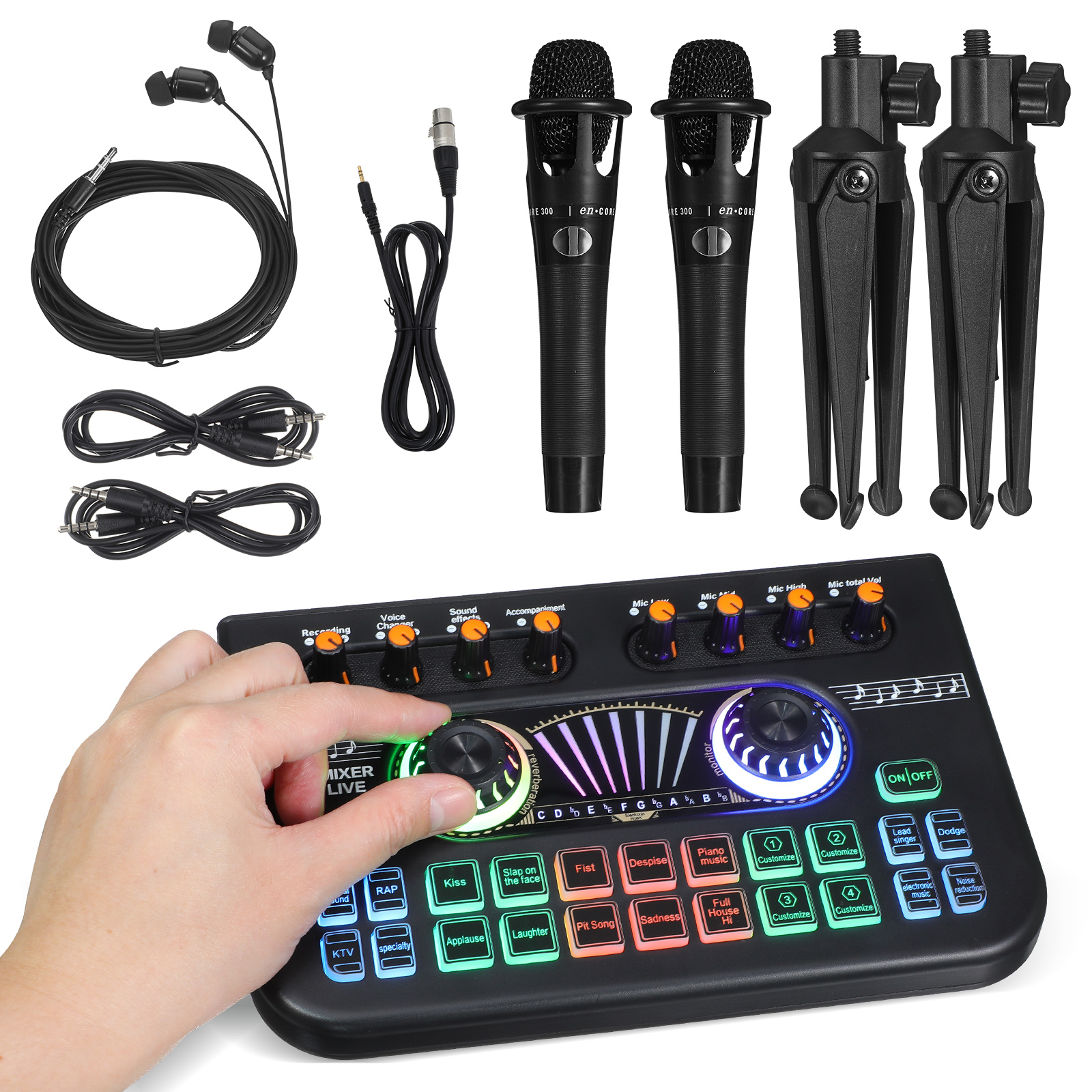 Mikrofon Studyjny Pojemnościowy Mikser Kart Dźwiękowych Zestaw Statyw