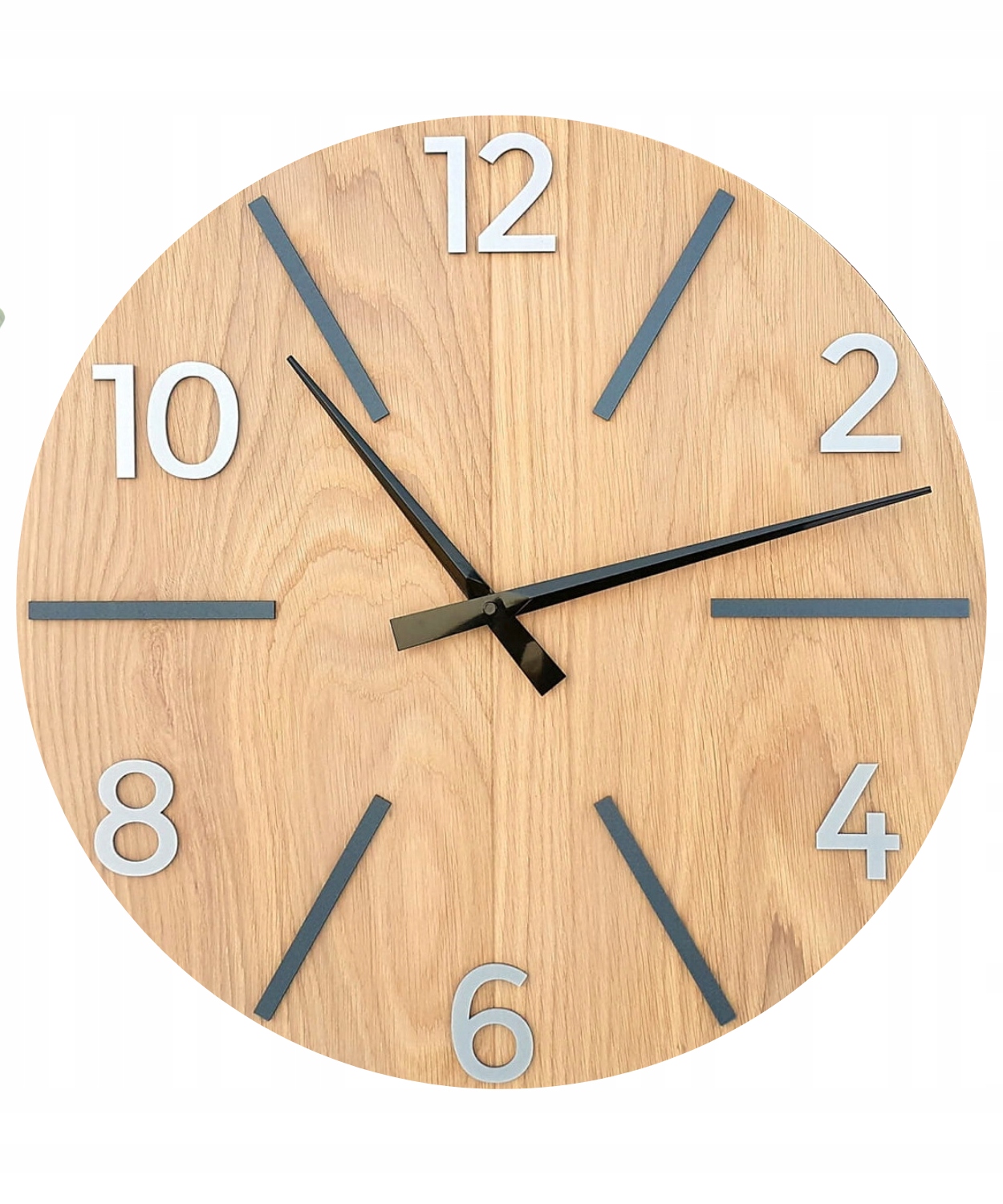 Akrylový nástenný hodinový strojček Aksel Wood 60 cm, okrúhly, tichý, s čiernymi číslicami