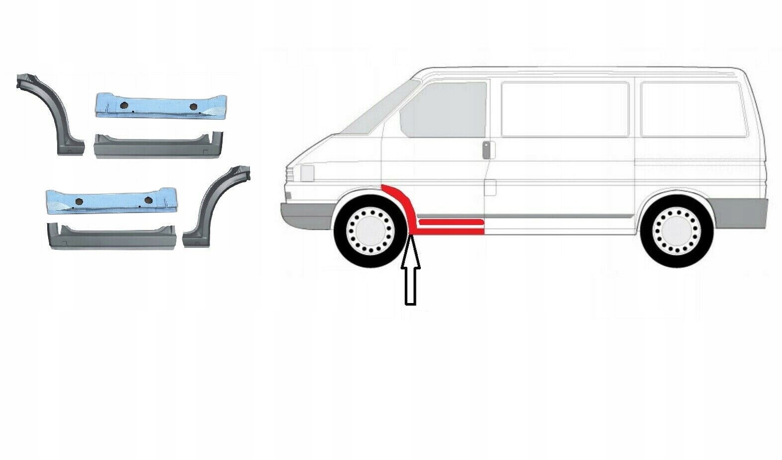 Opravy podběhů kol a prahů přední Vw T4 1990-2003 L+p vnitřní vnější