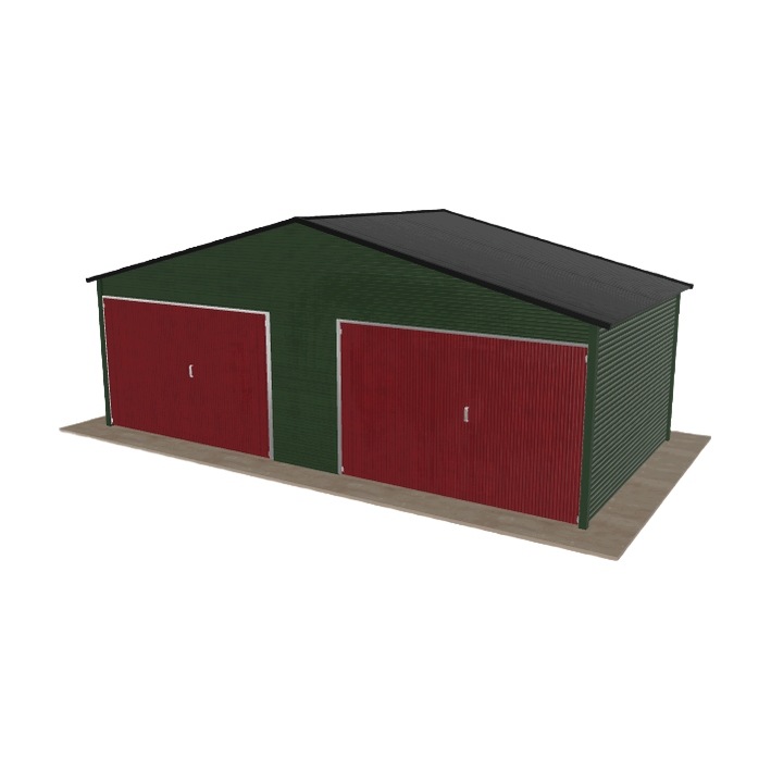 Plechová garáž 7x3.5 m dvoupolohová, dvoupolohová, zelená