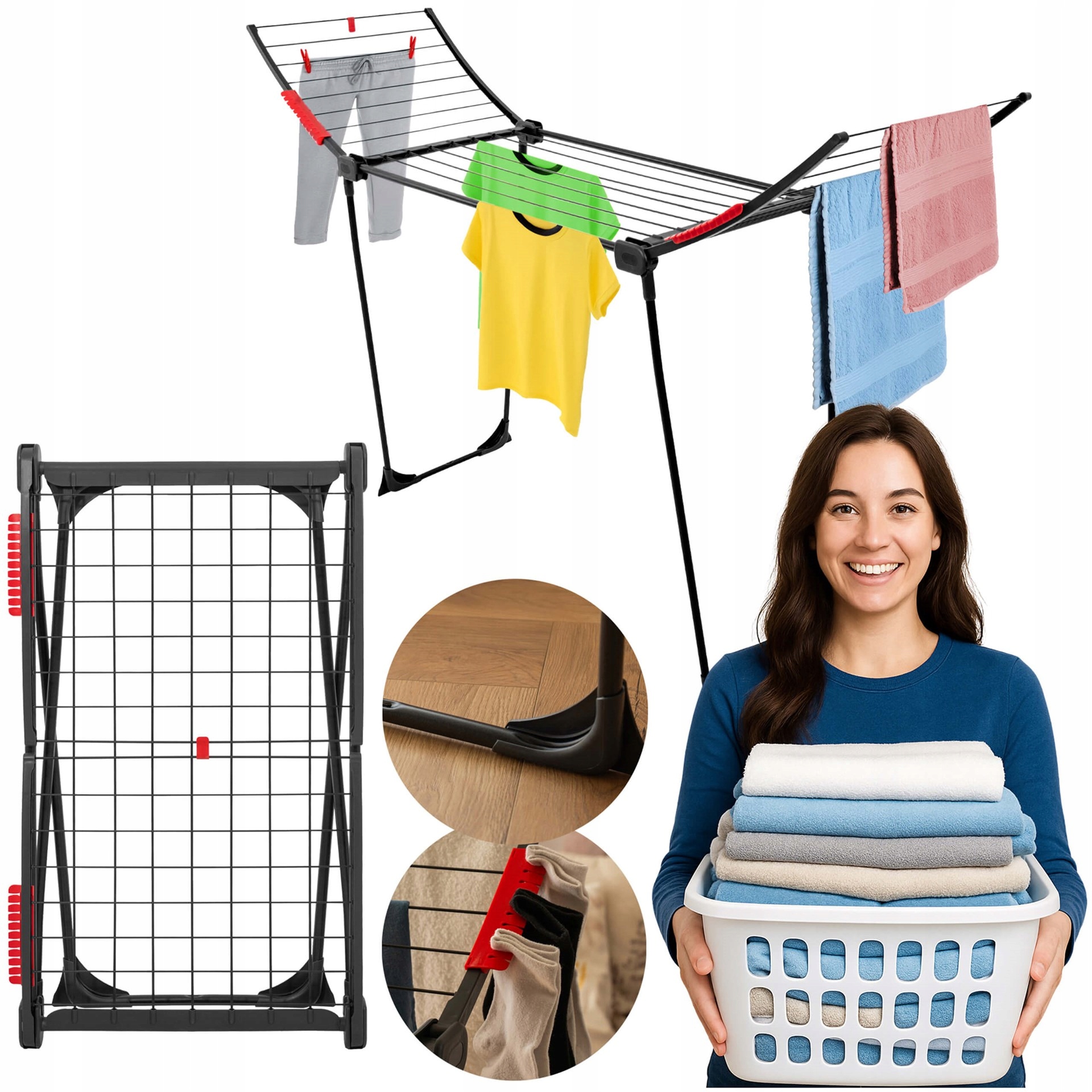 Balkonowa Suszarka Na Pranie Stojąca Rozkładana Ubrania Bieliznę Do Domu