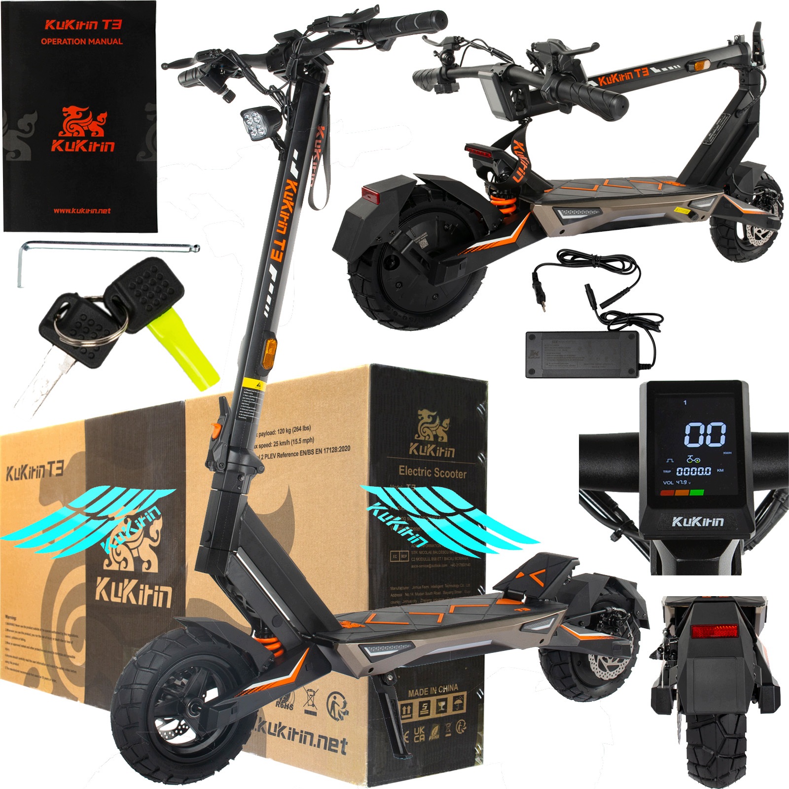 KuKirin T3 Folding electric vehicle 1000W 48V 15.6Ah 45KM/H 58KM 10“