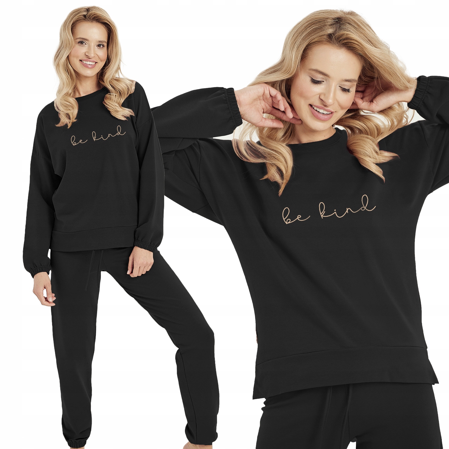 Módní, teplá dámská Tepláková Souprava Bavlna Potisk Mikina Kalhoty 3004 S