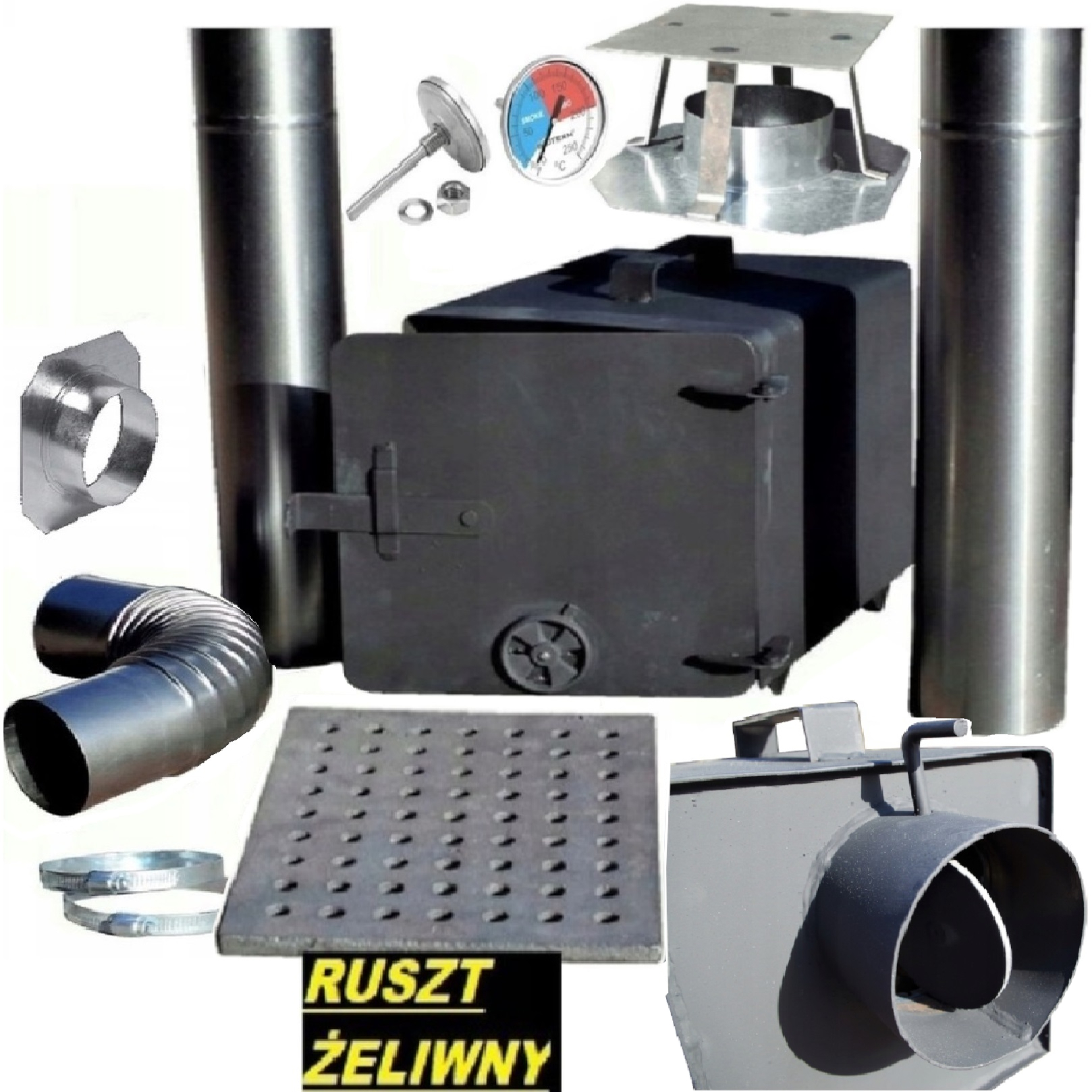 Zestaw wędzarni palenisko 25x25x32,5 2mm z regulacją ruszt rury kolanko Pl