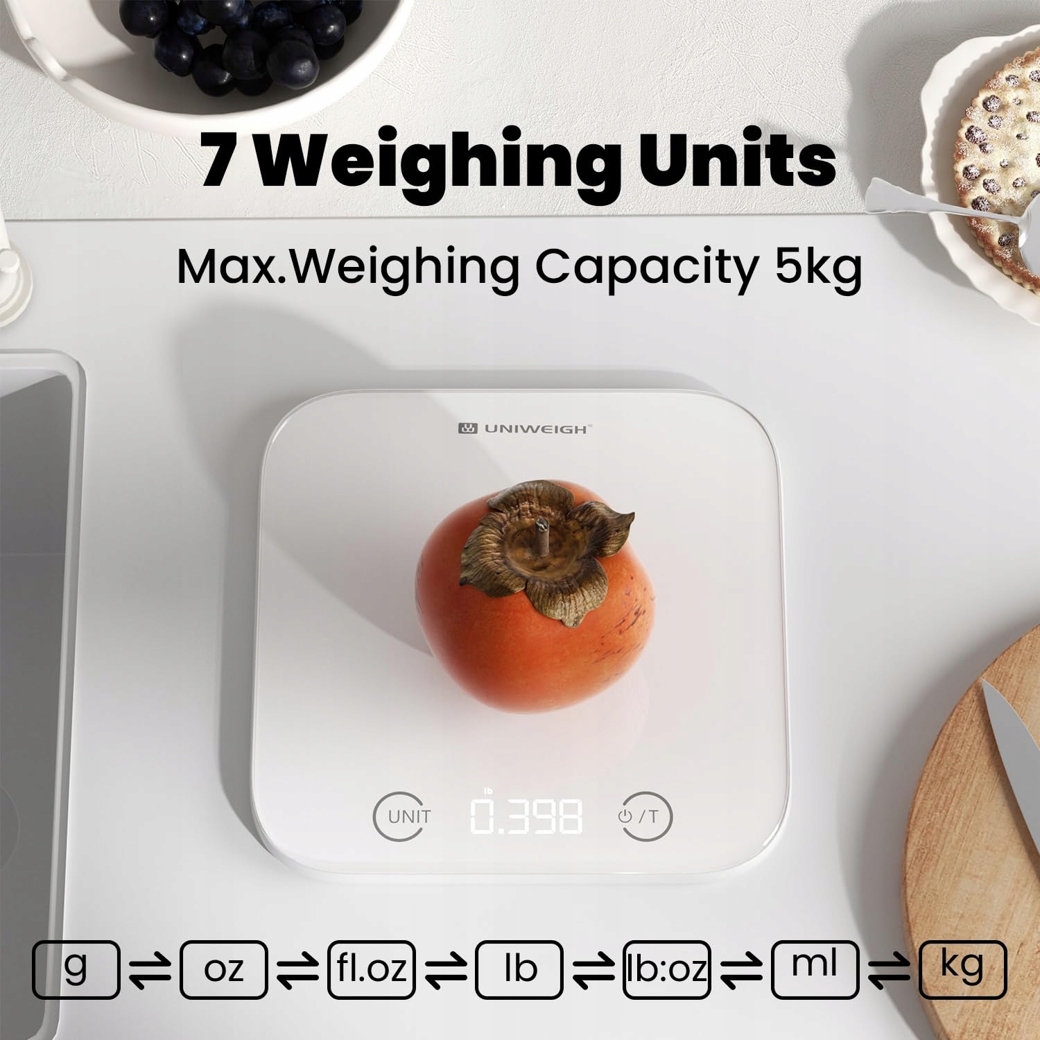 UNIWEIGH Waga Łazienkowa i Kuchenna Zestaw Szkło Dotykowy LCD Biały — miniatura 2