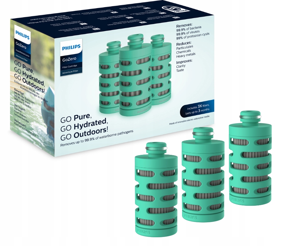 Filtr do wody do butelki Philips GoZero Adventure, wkład filtrujący 3 szt