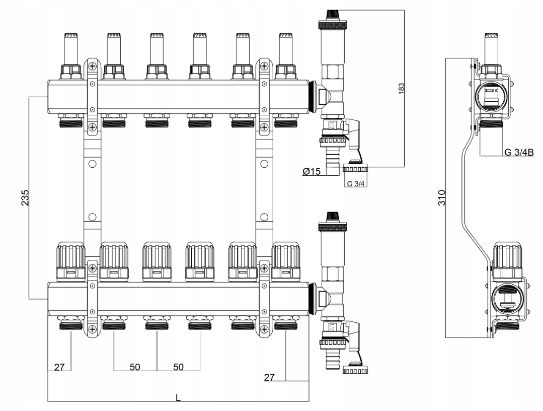 ROZDZIELACZ OGRZEWANIA PODŁOGOWEGO PODŁOGÓWKI 2 OB Liczba obwodów 2