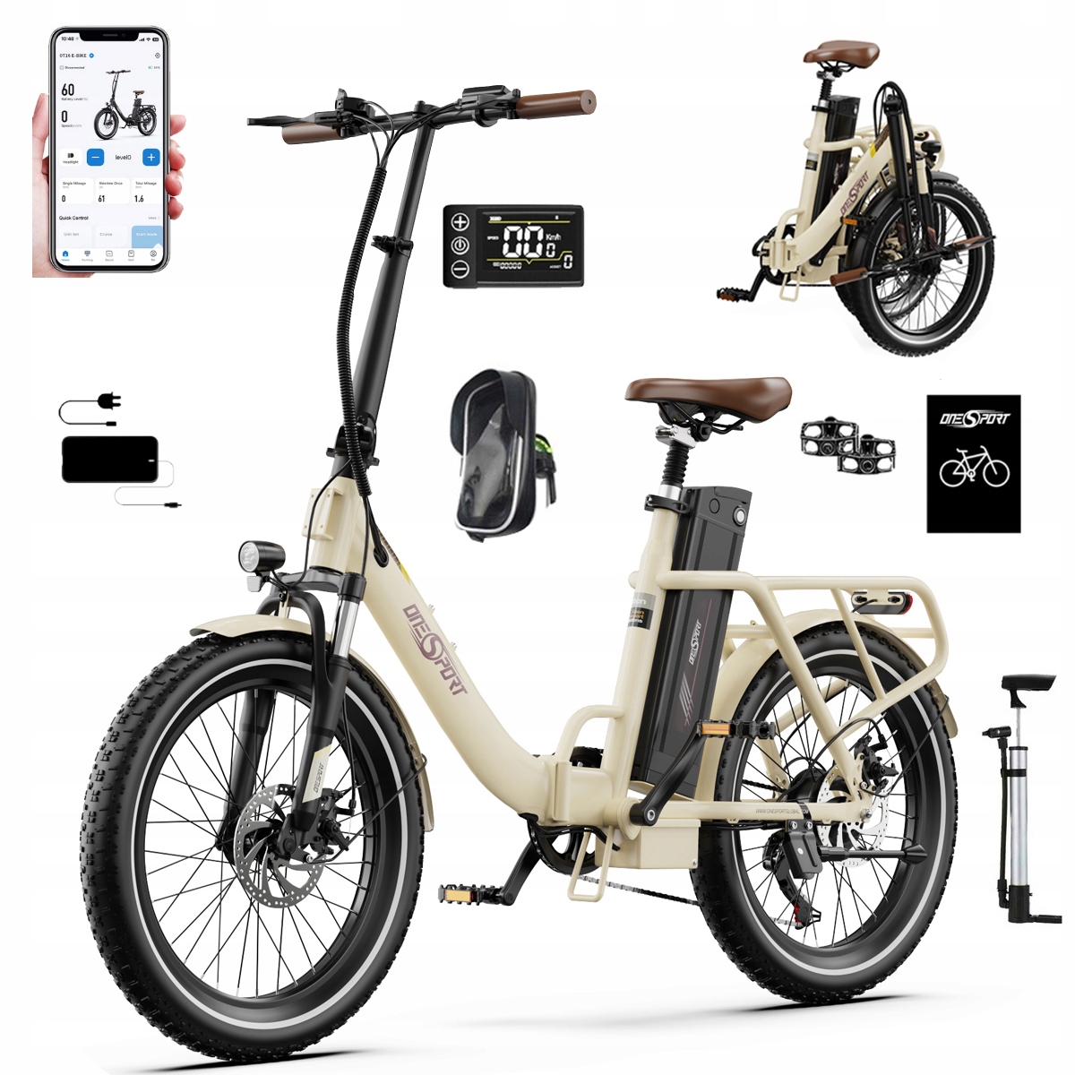 2026 Nowy Składany Rower elektryczny Onesport OT16-2 250W 48V17Ah120km 20"