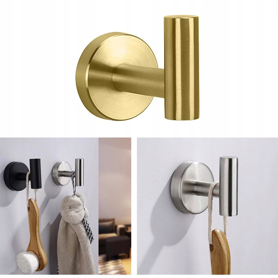 

Wieszak Haczyk Łazienkowy Ręczniki Stal Złoty Mat