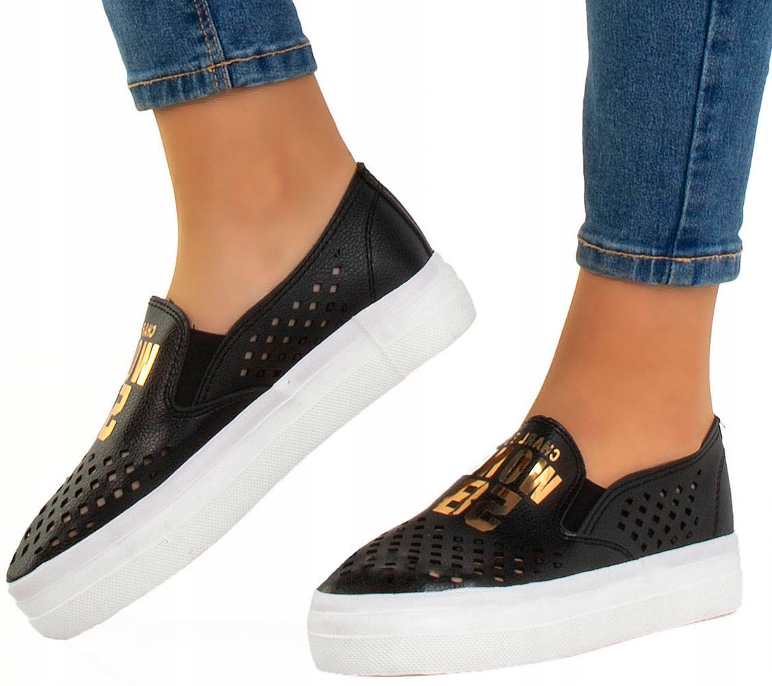 

Czarne Trampki Tenisówki Ażurowe Slip On 38