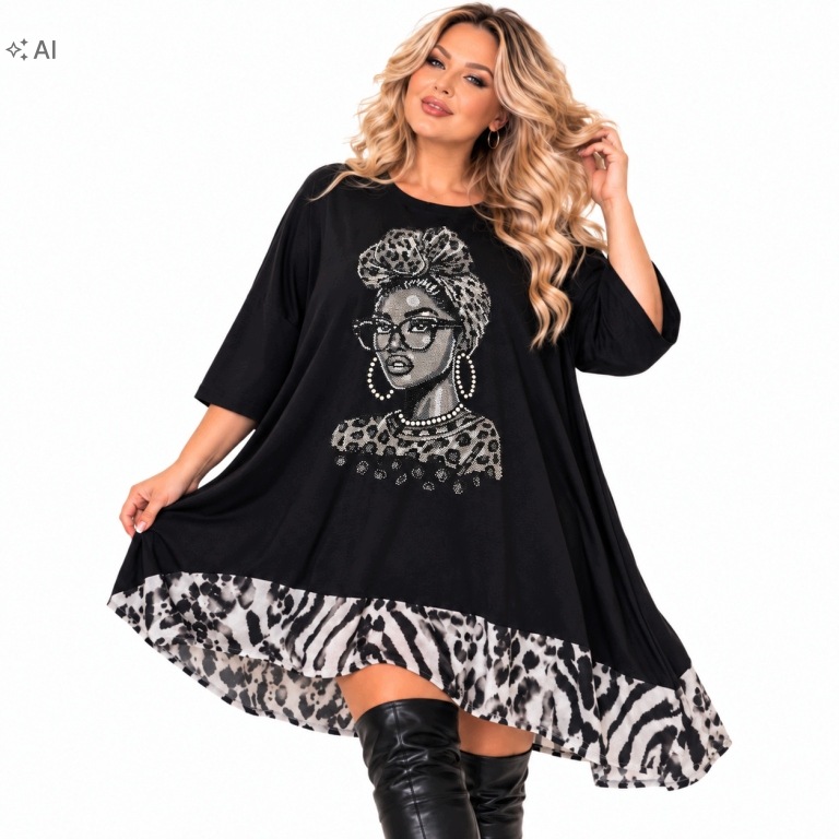 26409 Krásná tunika Blink Stříbro Dámské Volné Šaty 54 56 7XL 8XL