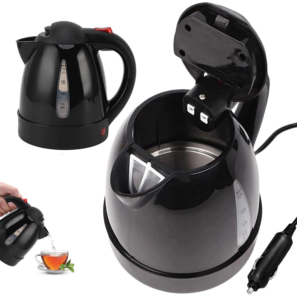 Konvice 12V 1000 ml 150 W černá nerezová ocel do auta pro obytné automobily