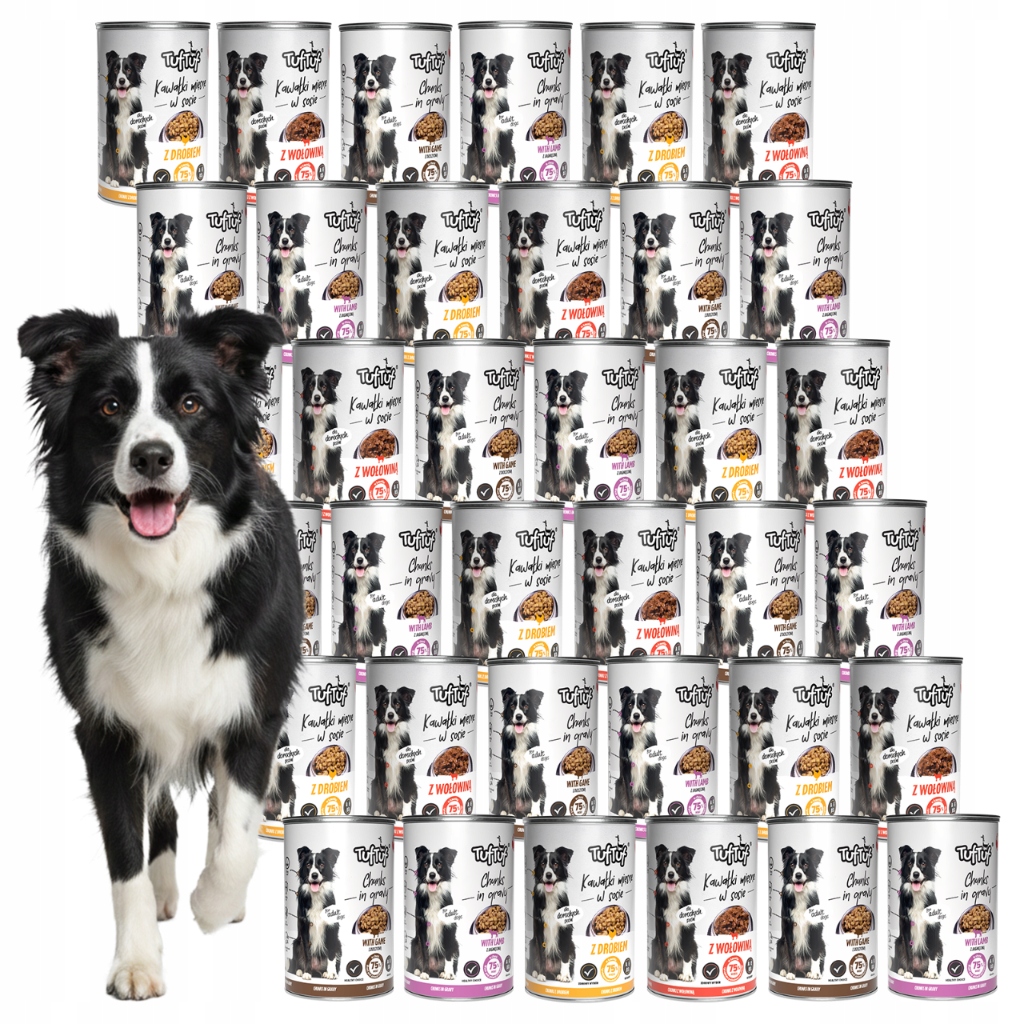 Vlhké Krmivo Pro Psa TufTuf konzervované kousky masa MIX Chutí Set 36x415g