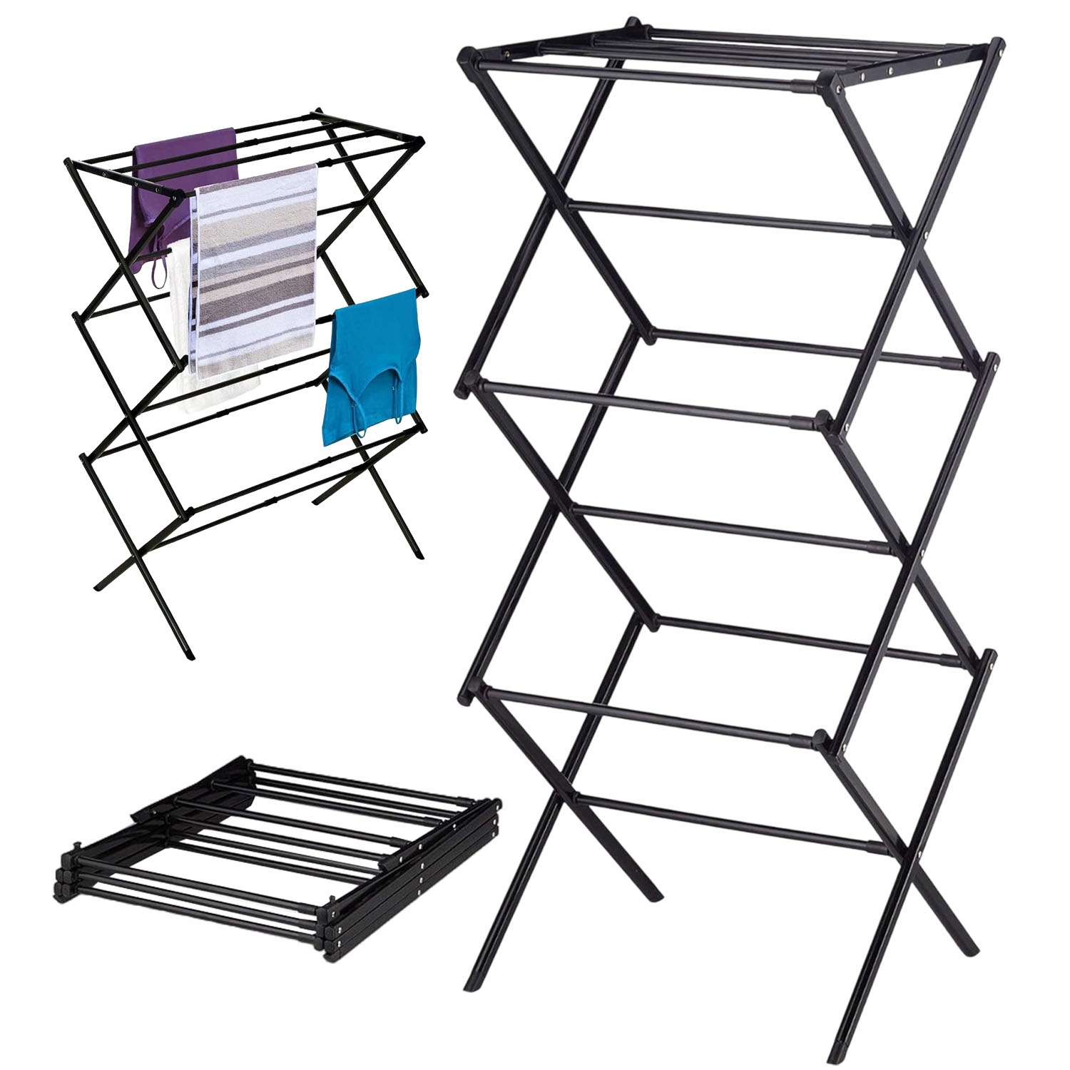Levně Výsuvný Stojanový Sušák Na Prádlo 6 Úrovní Železný Rychlá Montáž Černý