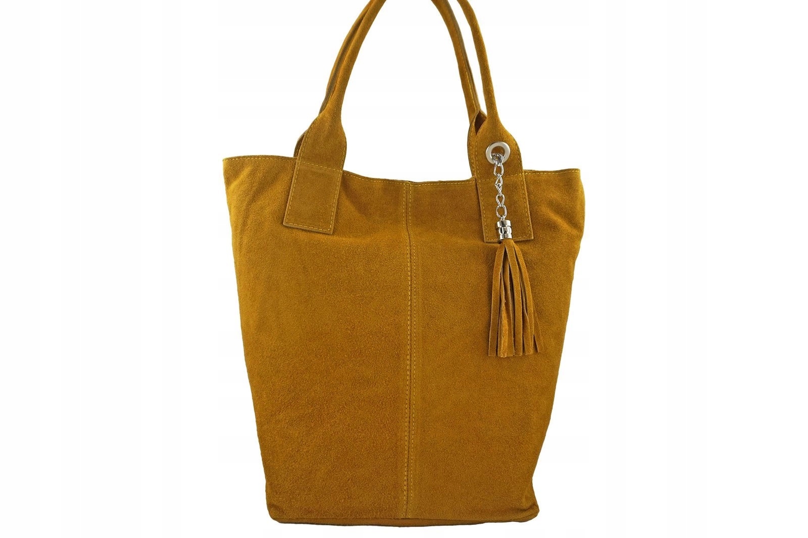 Dámská kožená semišová kabelka s střapcem Shopper bag Žlutá tmavá