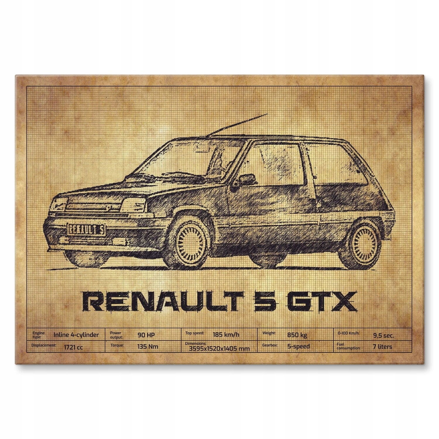 Plakát kovový Plechový plakát dárek pro fanouška aut, auto Renault 5 Gtx