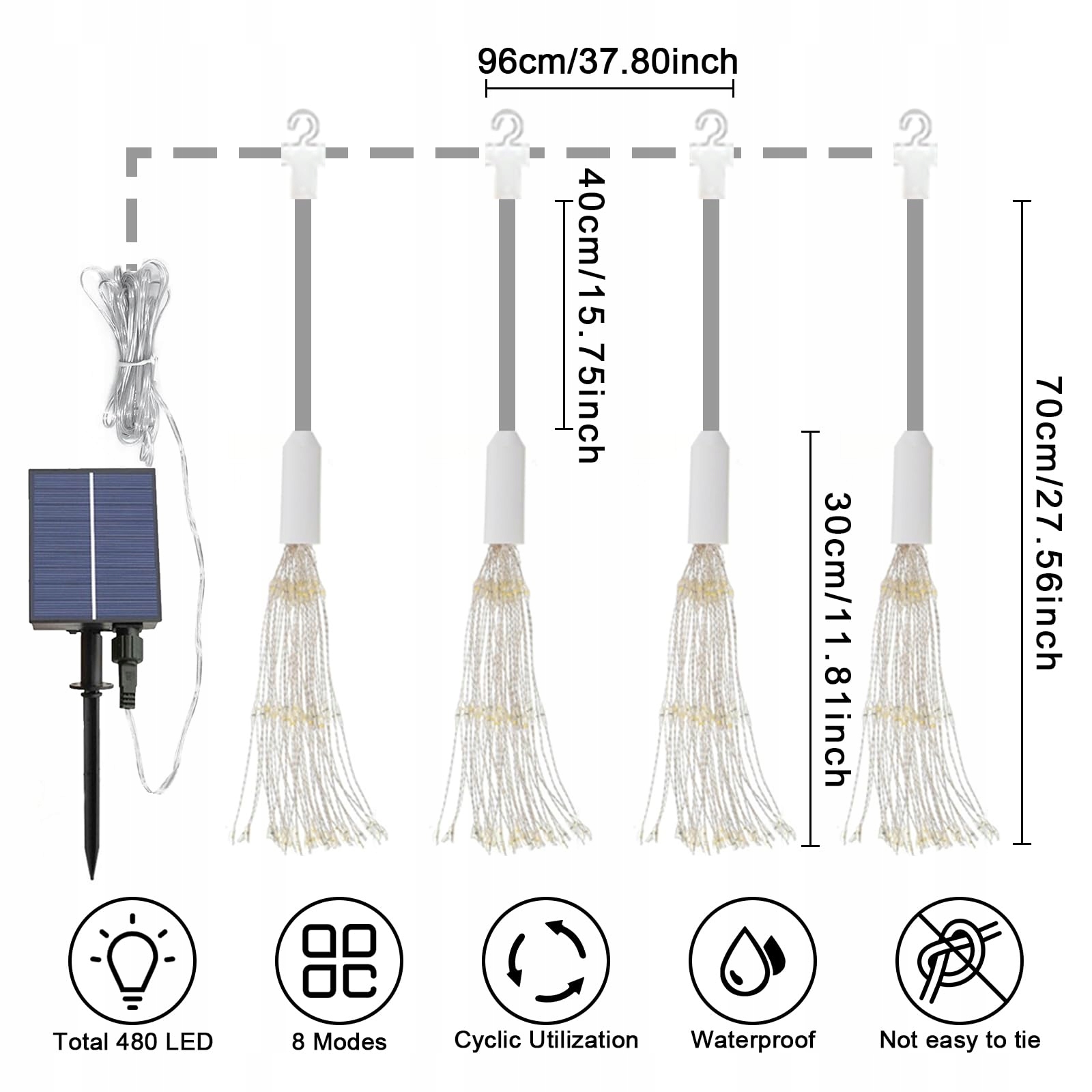 ACXILEXY 4 Sztuki Solarne Lampki Ogni Sztucznych 480 LED Wodoodporne — miniatura 6