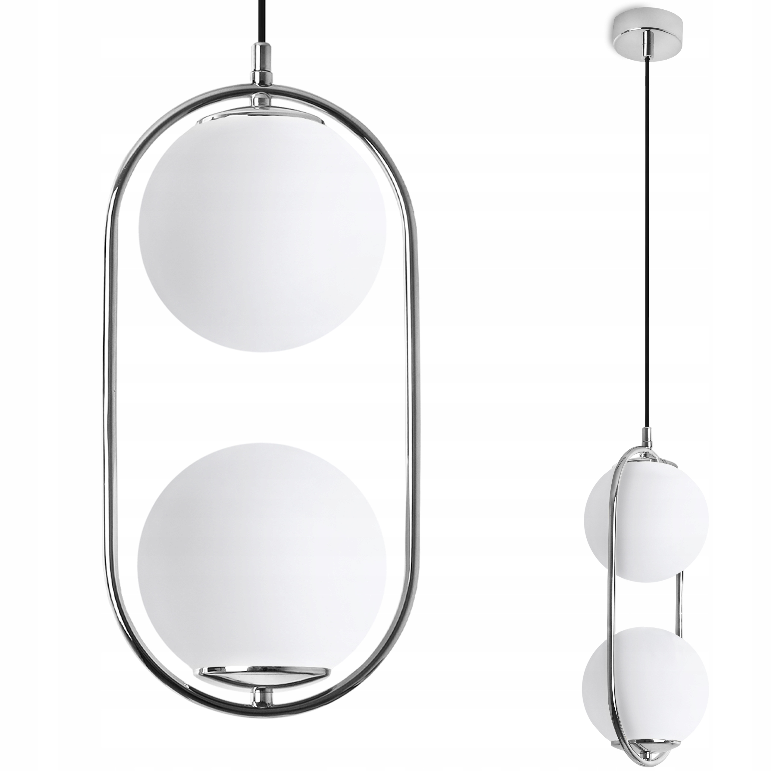 Závesná Stropná Lampa Luster Strieborný Biela Sklenená Guľa Ring Moderný