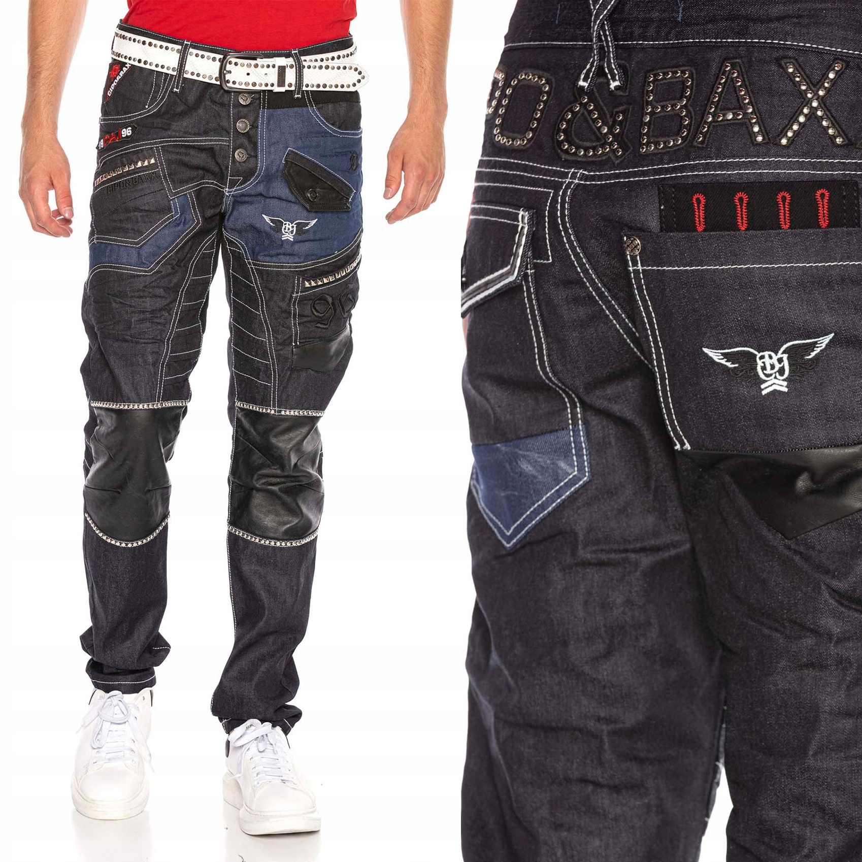 

Cipo Baxx Spodnie Jeansy Męskie Przeszycia Ćwieki