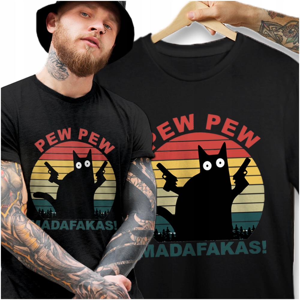 Tričko PEW PEW CAT strieľajúca mačka Tričko pew pew madafakas 3XL