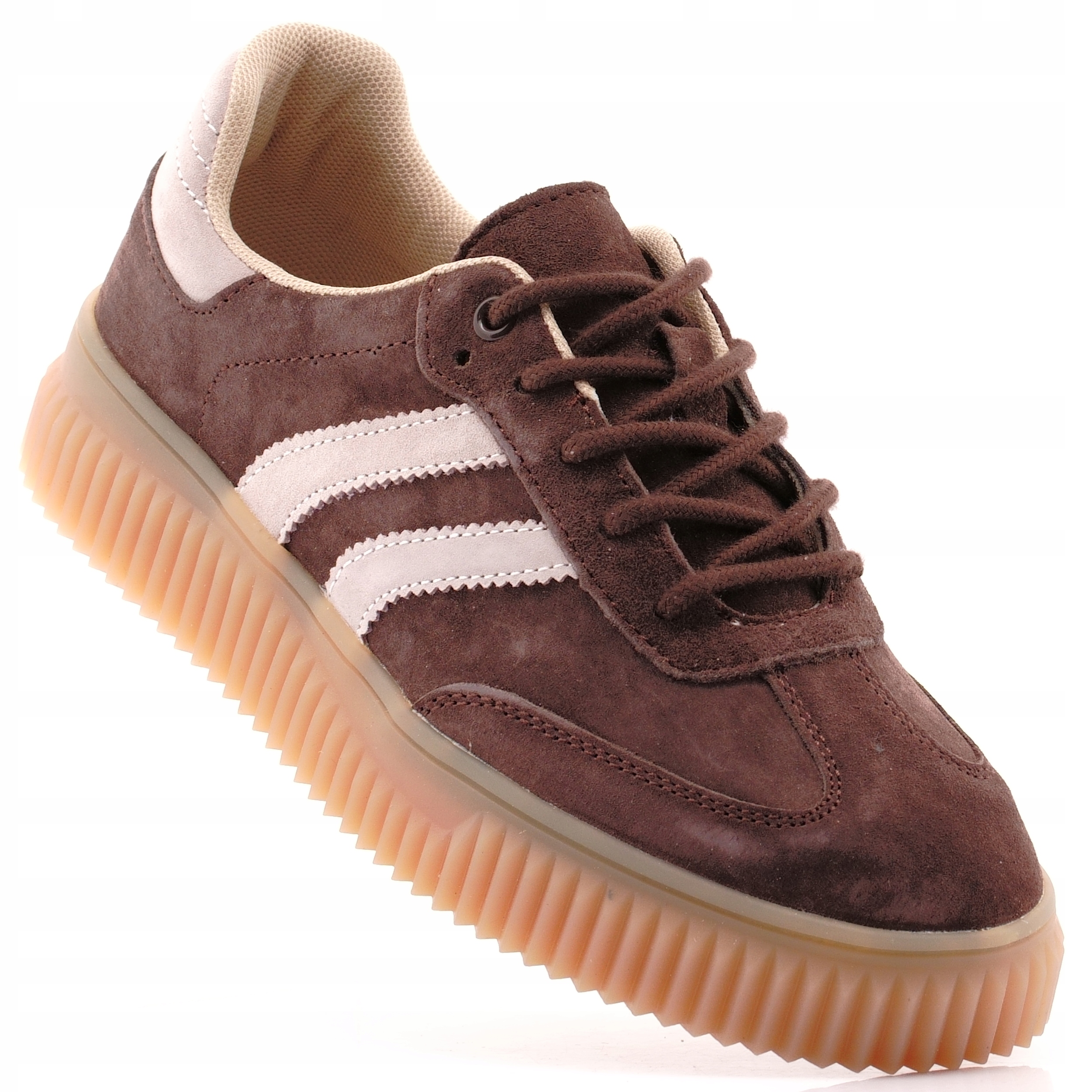 Vinceza Skórzane Buty Sportowe Damskie Sneakersy Sznurowane Brąz 41500 39